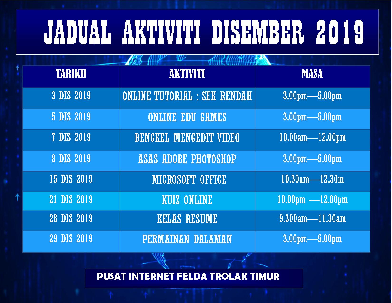 JADUAL AKTIVITI DISEMBER