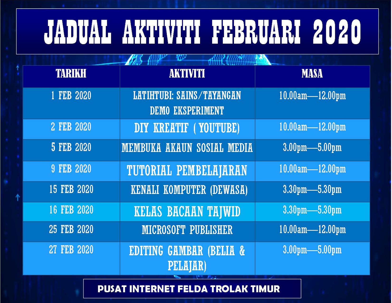 JADUAL AKTIVITI FEBRUARI