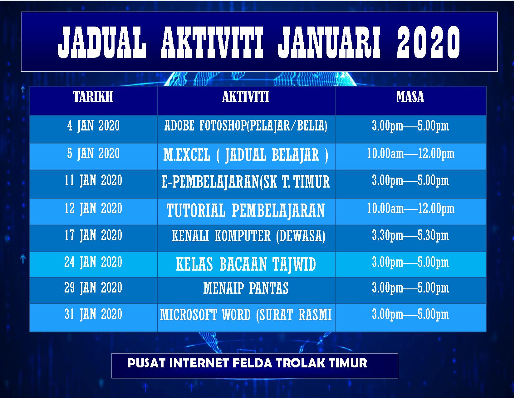 JADUAL AKTIVITI JANUARI 2020