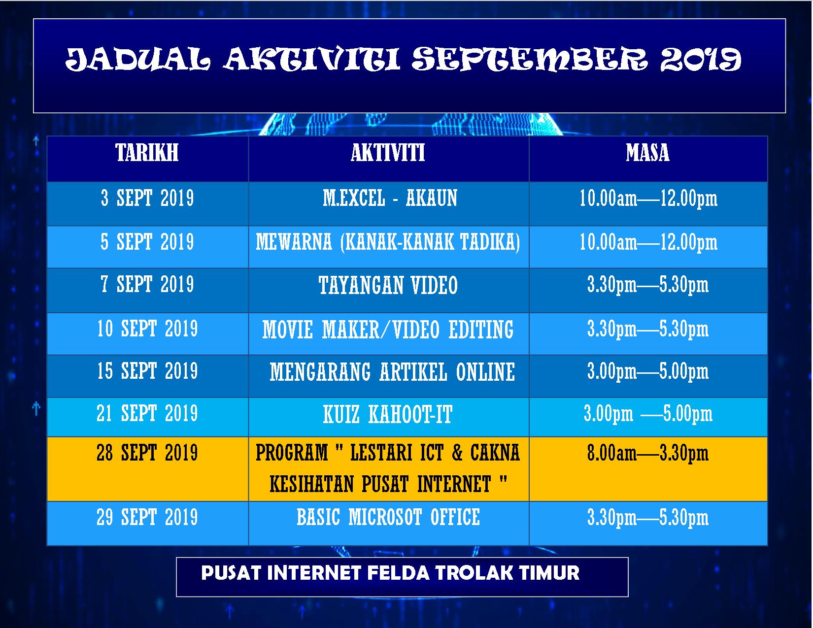 JADUAL AKTIVITI SEPTE