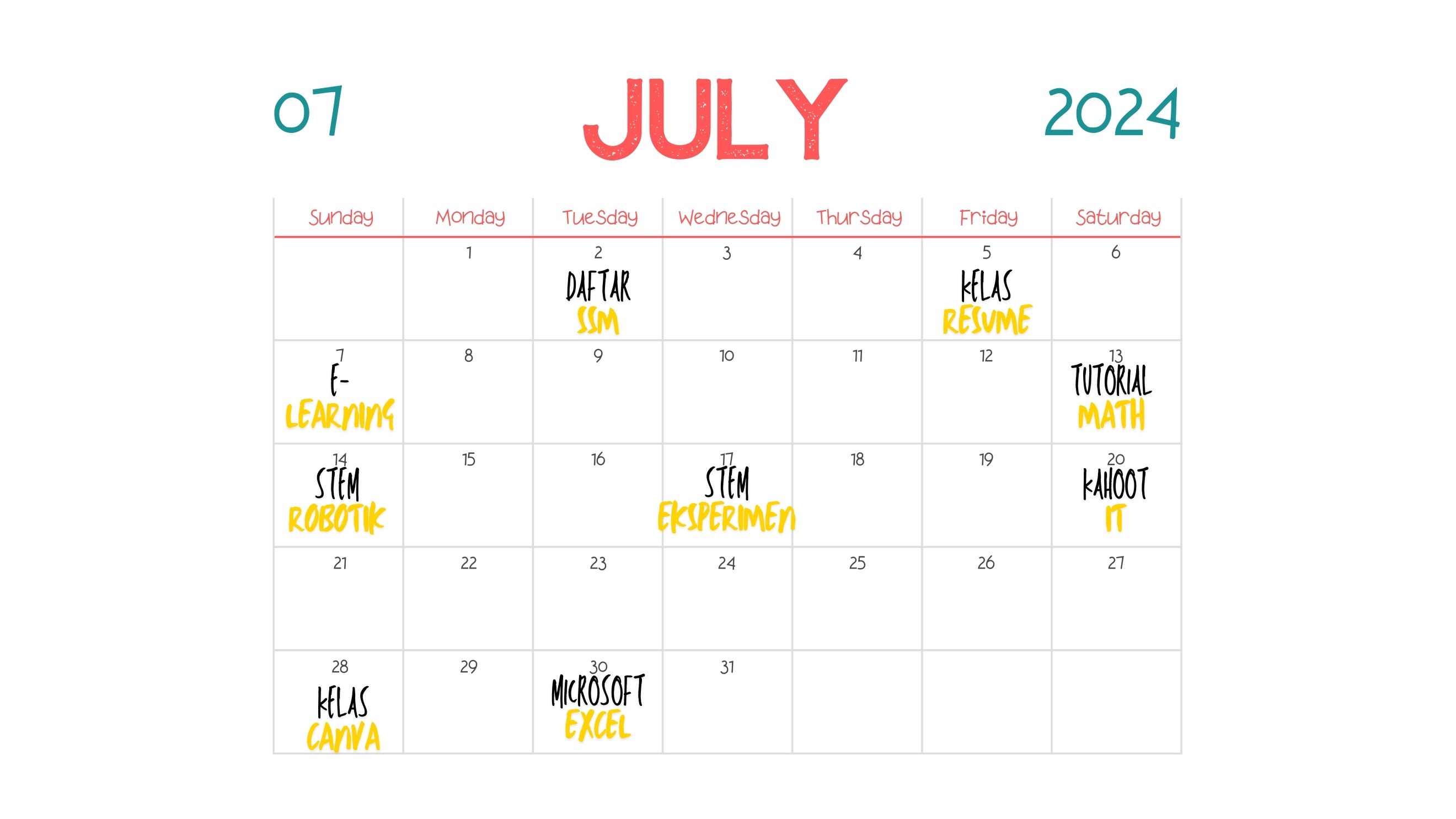 Playful Planner 2024 July Monthly Calendar